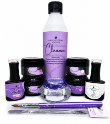 A complete kit with Nail Systems Acrygel, including four different shades, brush, spatula, clips, and Sculpting Tips. Perfect fo