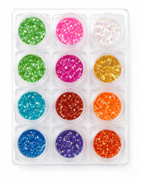 12 olika glitter för naglar, smink och konsthantverk. Perfekt för nagelkonst, festmakeup och DIY-projekt. Våra högkvalitativa gl