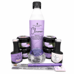 Acrygel Starter Kit med fyra Angel acrygel, Rubber Base, Top Diamond, Cleanser, pensel, pushare och fil.
