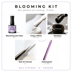 Blooming Kit with Blooming Gel Clear, two gel polishes, nail art brush and dotting tool