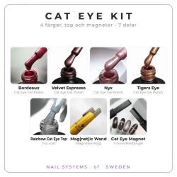 Cat Eye Kit med fyra cat eye-gellacker, Rainbow Cat Eye Top och två magnetverktyg