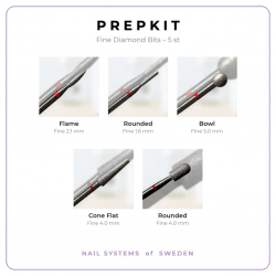Prep Kit Diamond Bits - Fine med fem fina diamantbits för professionellt nagelprep, rengöring av nagelband och precisionsarbete
