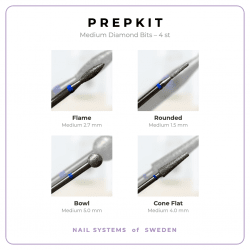 Prep Kit Diamond Bits – Medium med fem professionella diamantbits i medium grit för effektiv nagelprep, rengöring av nagelband,