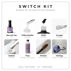 Switch Kit med bas, top, Toffee Builder Gel, BIAB, acrygel, gellacker, prep och penslar