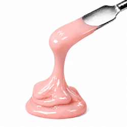 Toffee Builder Gel Rosy Sundae – rosy pink builder gel on a spatula