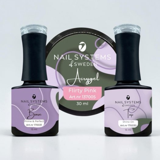 Testa acrygel med vårt Try Me Kit. Innehåller Prime & Perfect, Flirty Pink Acrygel och Shine On. Perfekt start och ca 10 % bättr