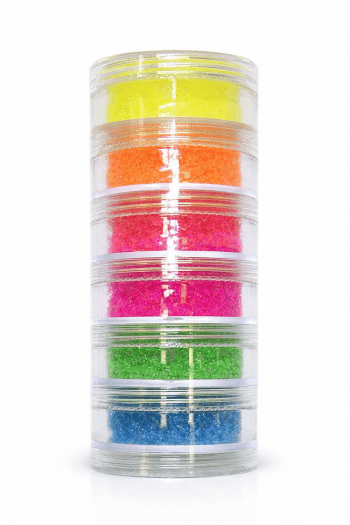 NeonGlow Stack är en stapel med sex krispiga neon-glitter - gul, orange, rosa, magenta, grön och blå. Lyser i UV-ljus och är per