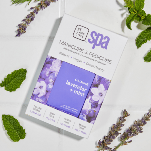BCL Lavender Mint Ritual Kit with Dead Sea Salt Soak, Sugar Scrub, Moisture Mask and Massage Cream in single-use packets