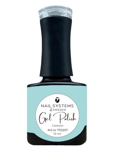 Celeste is a minty turquoise gel polish with a fresh, bright tone that enhances the nails. The color often appears slightly more