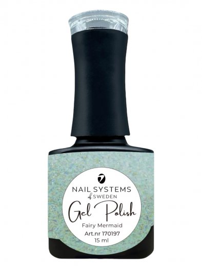 Nail Systems Fairy Mermaid gel polish – a turquoise glitter color with a magical shine effect reminiscent of a mermaid's fin.