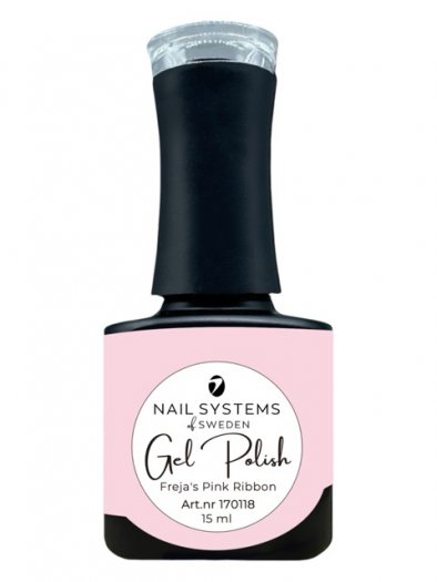 Freja’s Pink Ribbon är en ljus, krämig rosa gelpolish med nästan vitrosa ton.