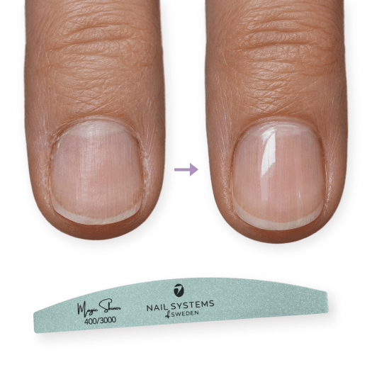 Före och efter med Magic Shiner - naturlig nagel blankpolerad med filen