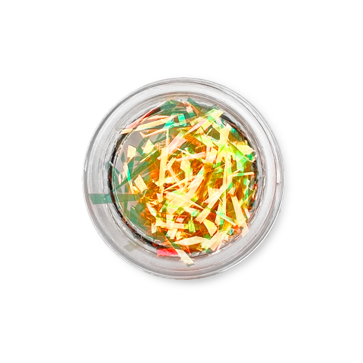 Discover Confetti Stripes, Neon Orange – irregular, elongated foil pieces that shimmer in orange, blue, and green. Perfect for c