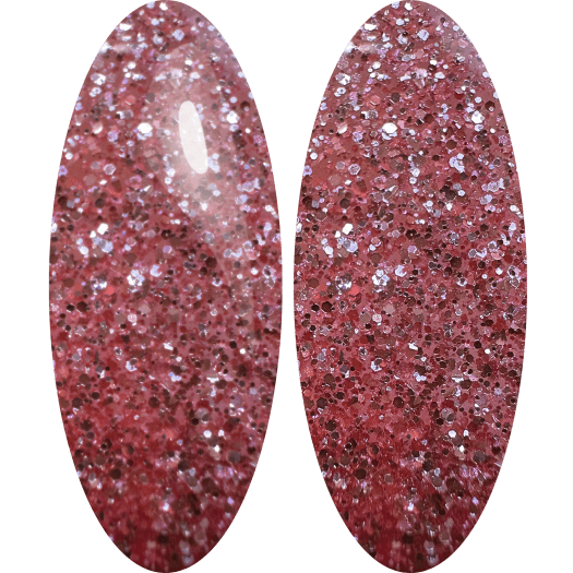 Rose Twinkle is a full-coverage glitter gel with intense color for sparkling and eye-catching nail designs.