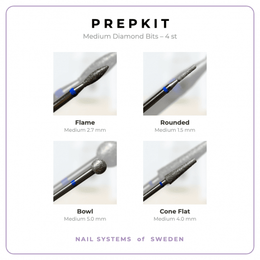 Prep Kit Diamond Bits – Medium med fem professionella diamantbits i medium grit för effektiv nagelprep, rengöring av nagelband,