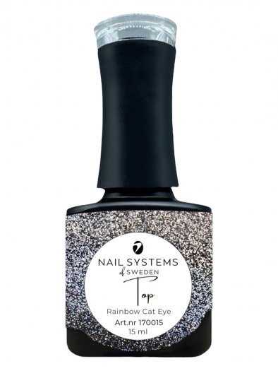 Rainbow Cat Eye Top är ett glansigt top coat med holografisk regnbågseffekt som aktiveras med magnet. Non-wipe finish och krista