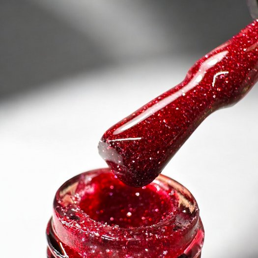 Experience Reflecting Red Gel Polish – a reflective red gel polish that gives your nails a magical and luxurious look.