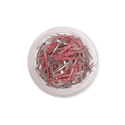 Confetti Stripes, Sparkling Rose – glittrande oregelbundna foliebitar med reflekterande glitter i rosa, 1-2 cm långa.