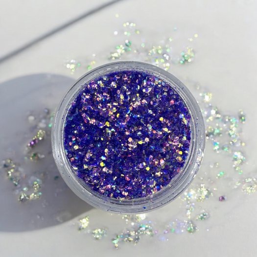 Glit-Mix Vivid Violet is a bright and clear purple glitter in mixed sizes. 5g jar. Use in sticky gel, encapsulate or