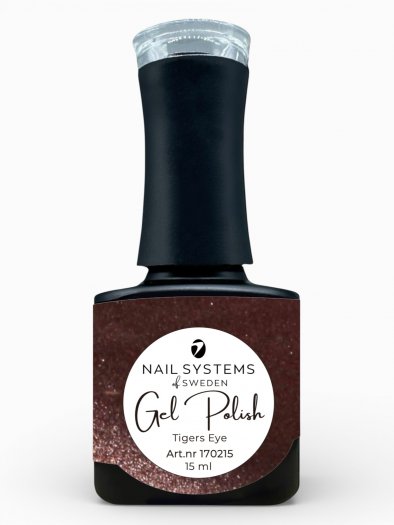 Tigers Eye Cat Eye är en varm brun gelpolish med gyllene skimmer och magnetisk cat eye-effekt som skapar djup och rörelse i nage