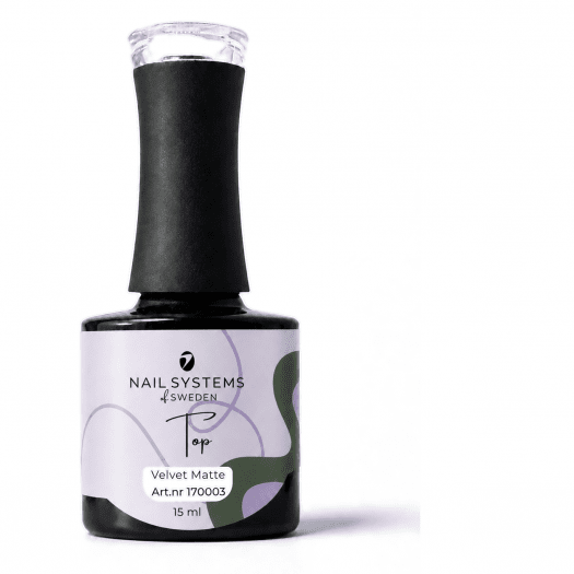 Velvet Matte Top from Nail Systems of Sweden, 15 ml bottle of top coat.